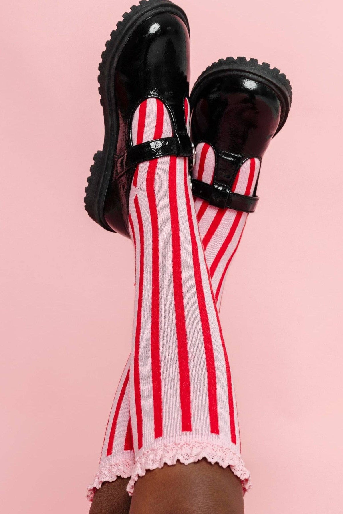 Candy Stripe Lace Top Knee High Socks