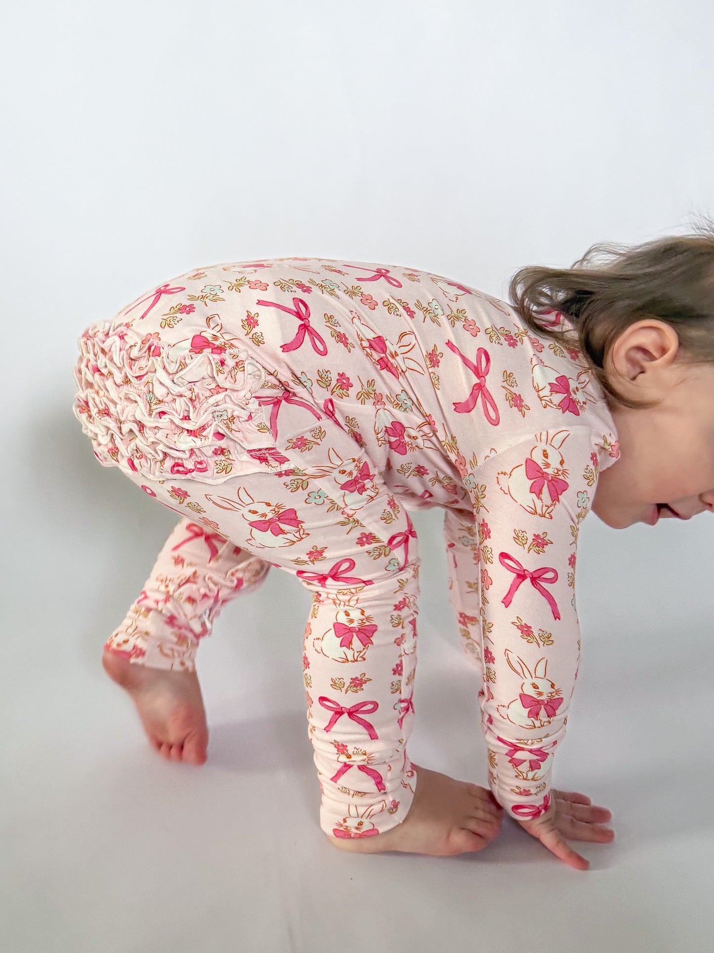 Rosy Rabbit Ruffled Bamboo Zippy Pajamas