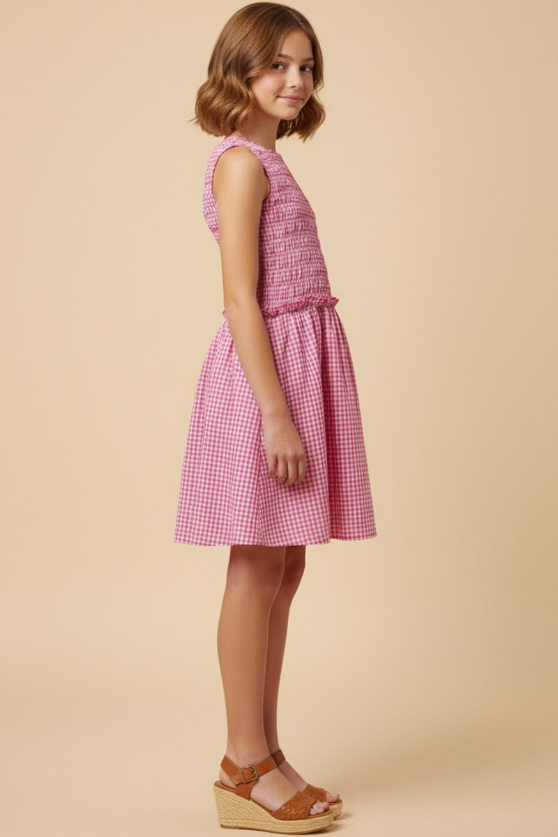Girls Gingham Smocked Seersucker Tank Dress