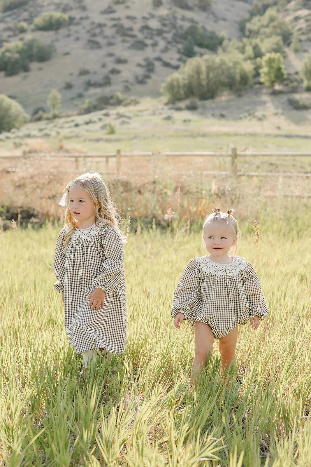Camel Gingham Lace Dress