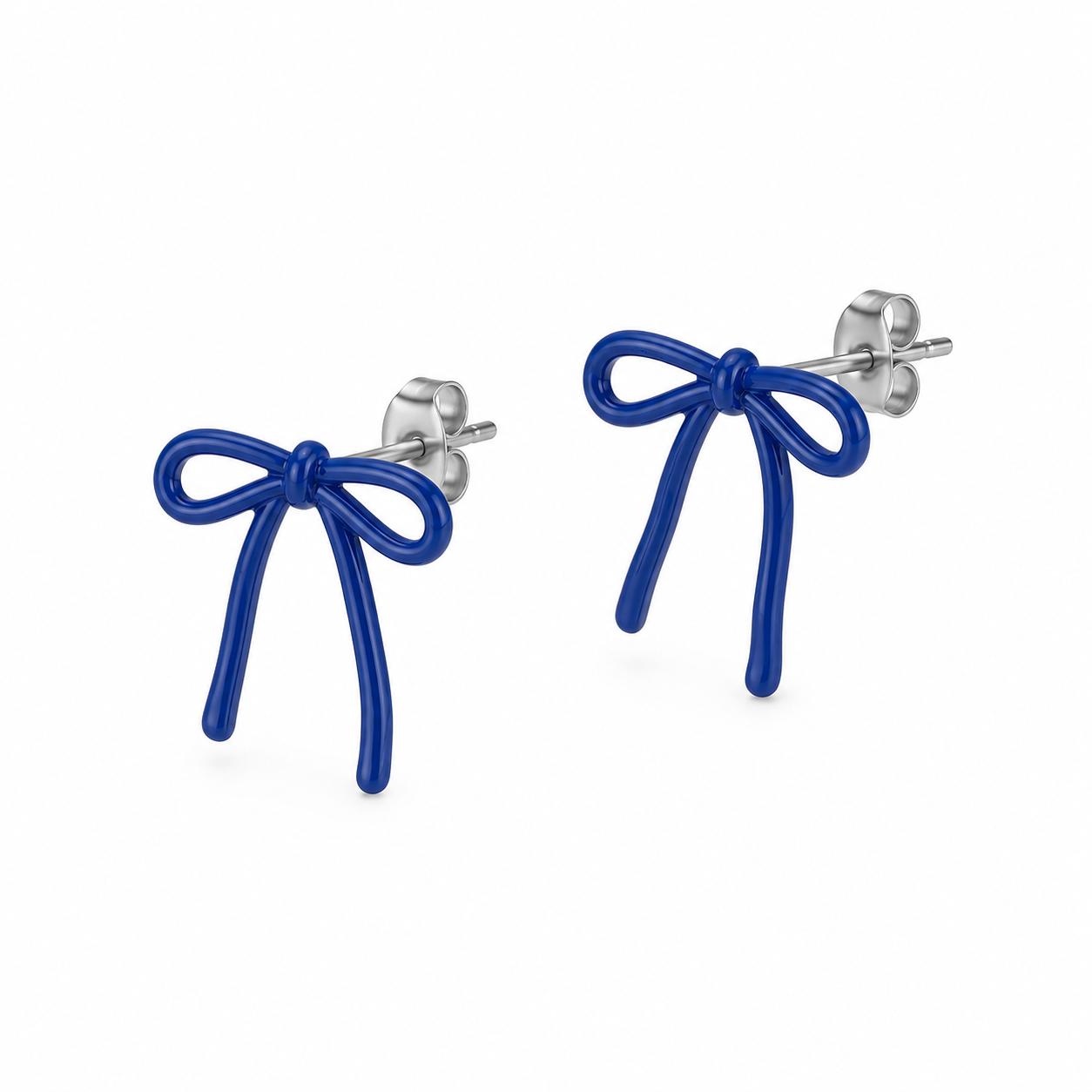 Blue Ribbon Bow Stud Earrings