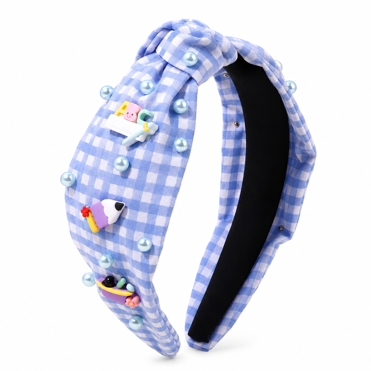 Light Blue Gingham ABC Headband