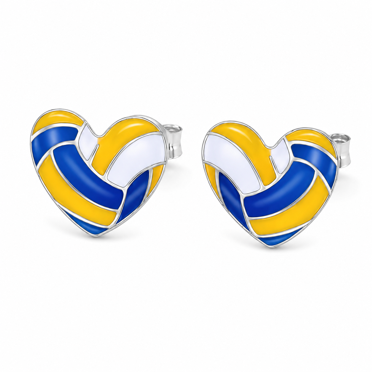 Blue + Gold Volleyball Heart Studs