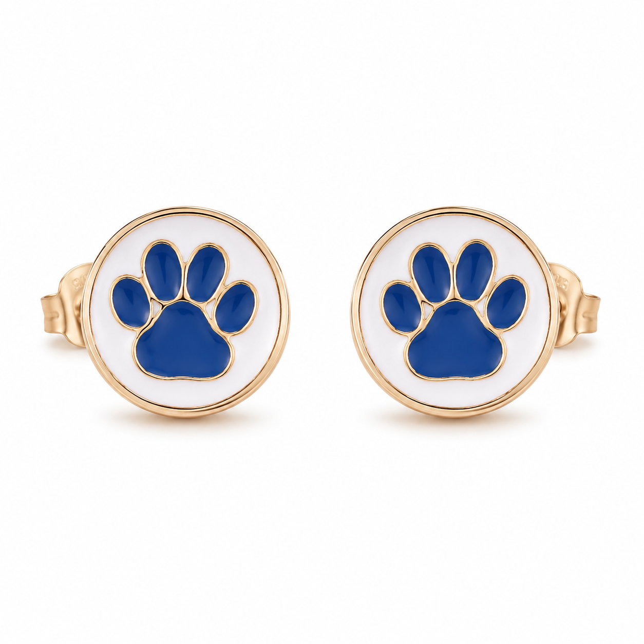 Blue Paw Circle Stud Earrings