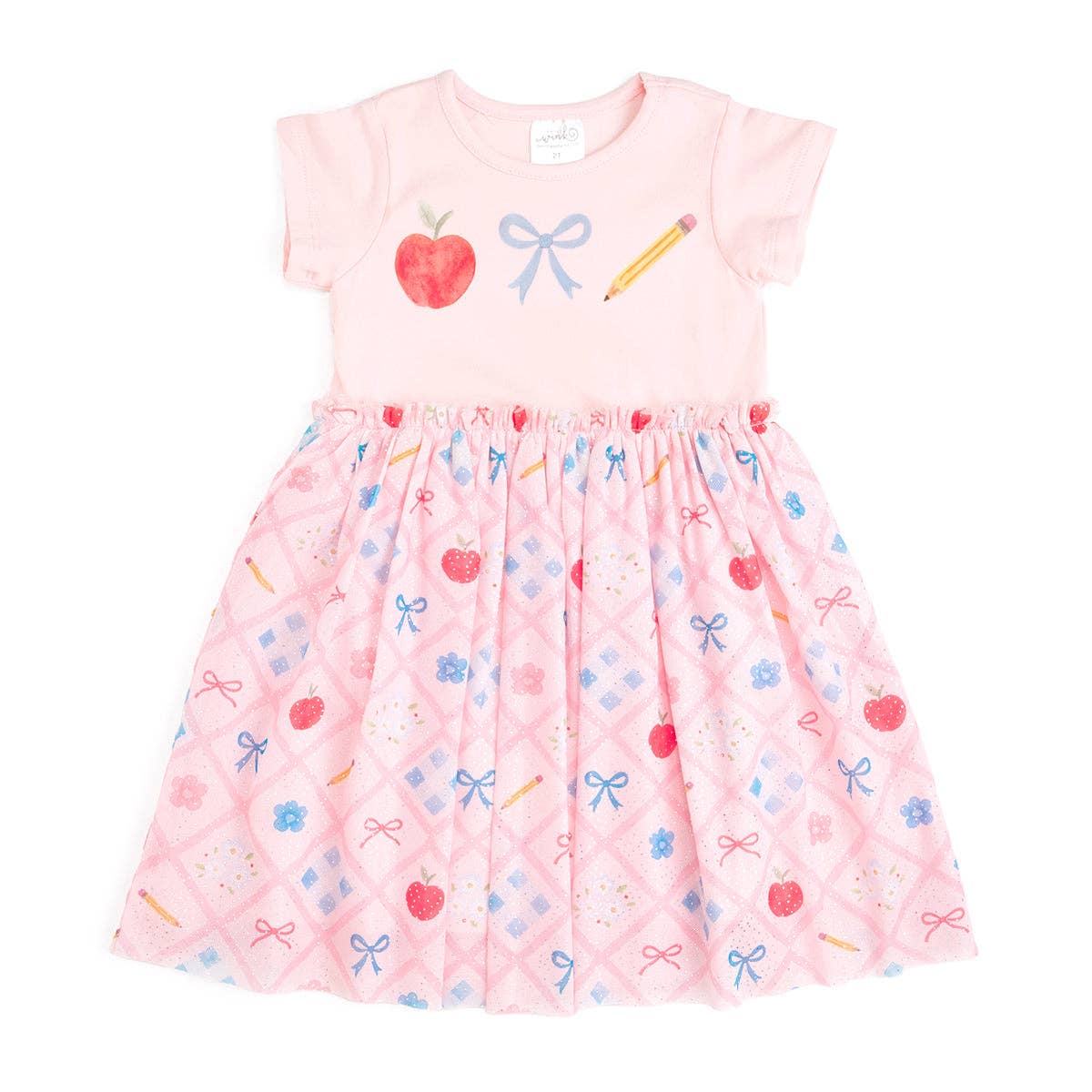 Back To School Trellis Short Sleeve Tutu Dress Kids Clothing