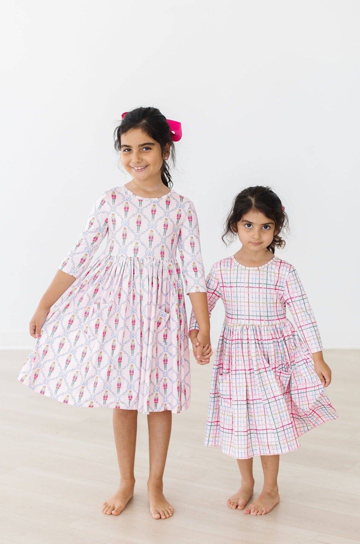 Pink Plaid 3/4 Sleeve Dress