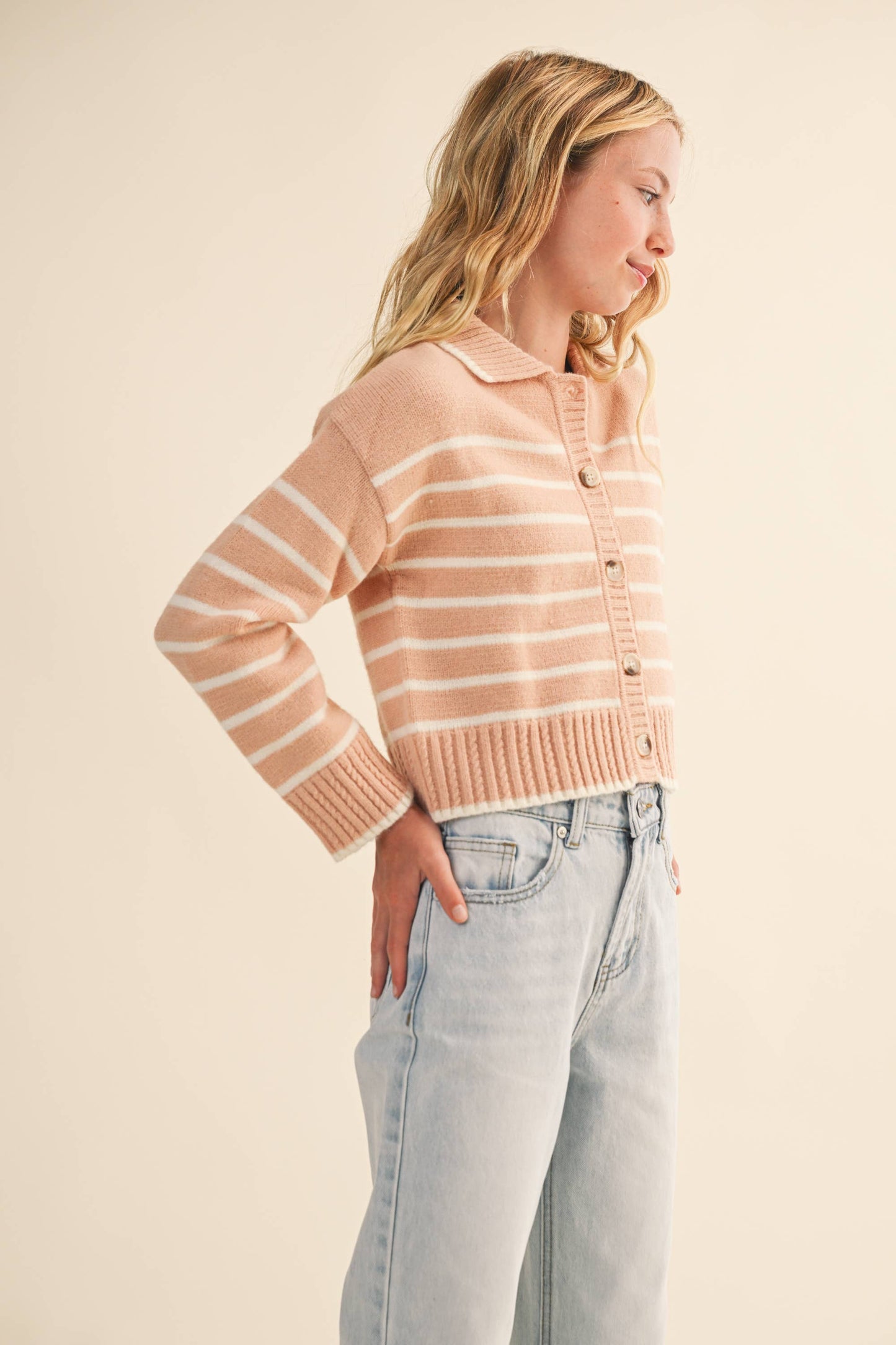 GIRLS BUTTON UP COLLAR CARDIGAN