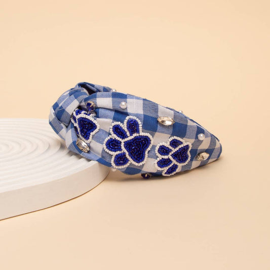 Gameday Paw Top Knotted Gingham Style Headband
