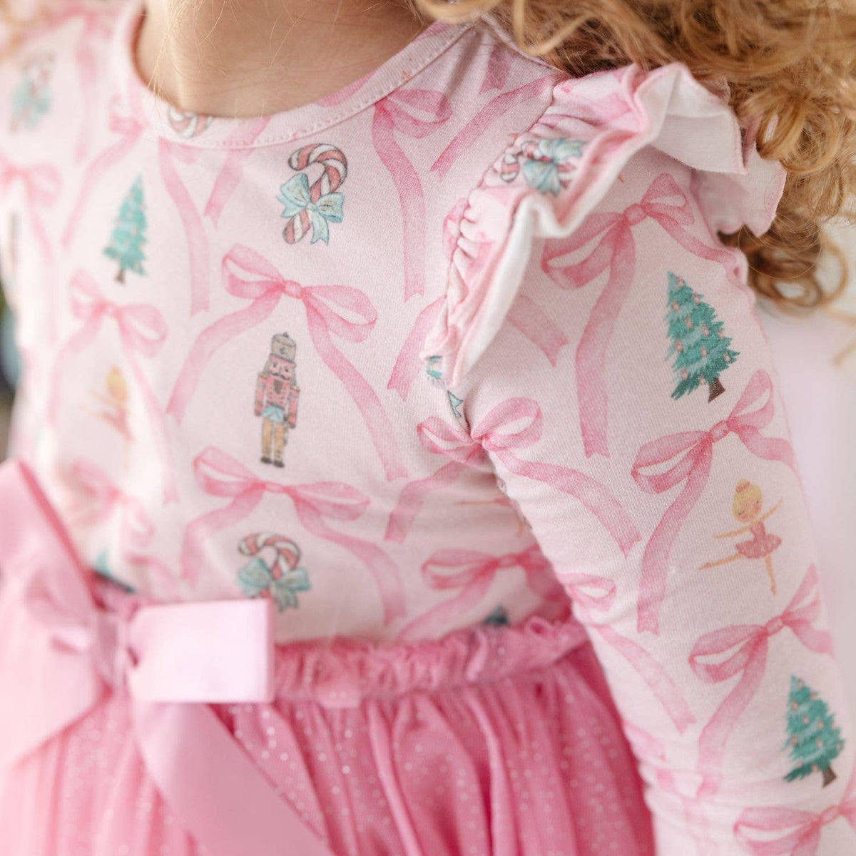 Nutcracker Trellis Christmas Long Sleeve Tutu Dress - Kids