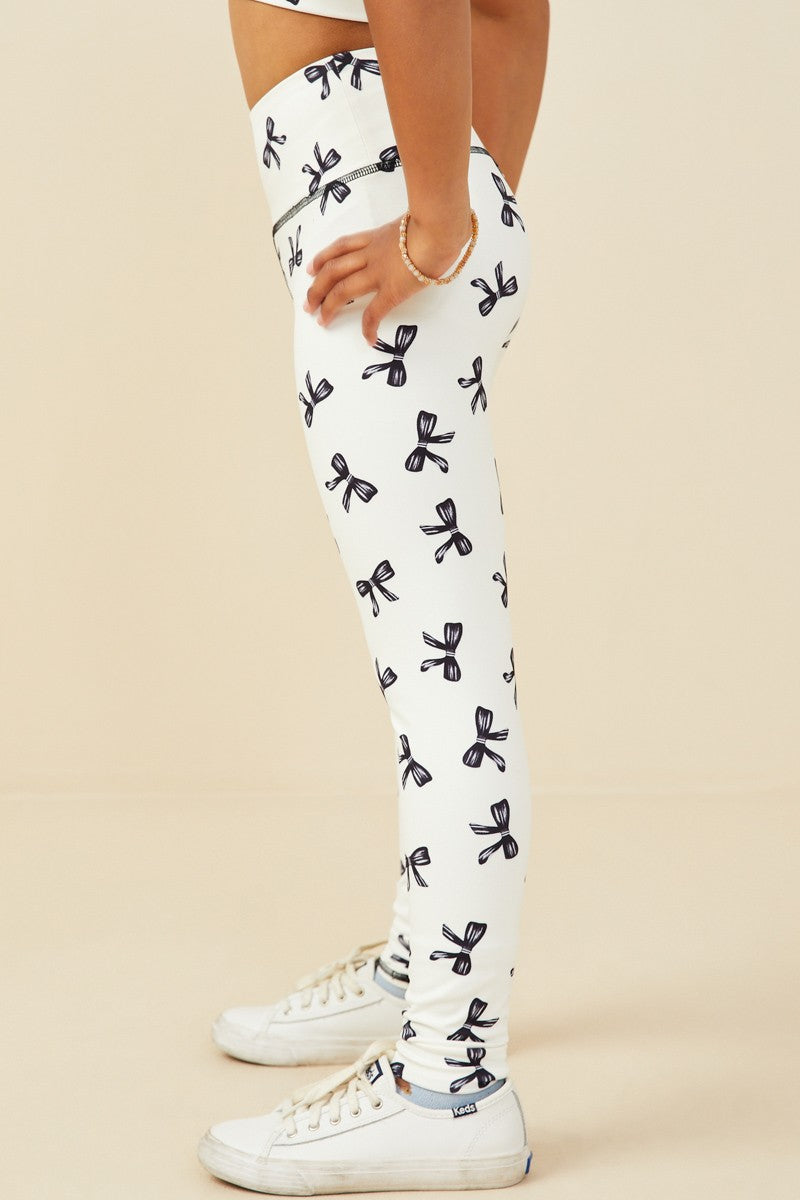 Girls Ribbons And Bows Printed Active Leggings