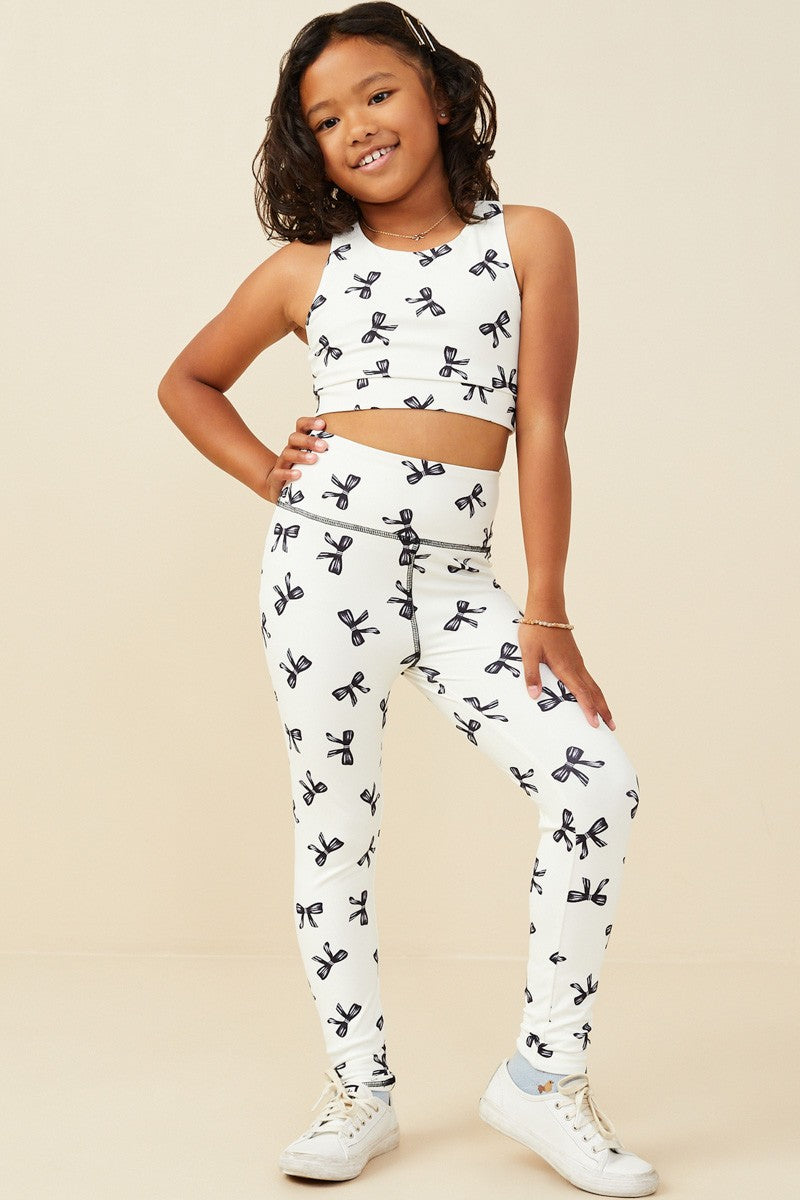 Girls Ribbons And Bows Printed Active Leggings