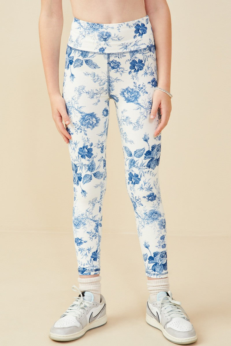 Girls Antique Floral Print Active Leggings