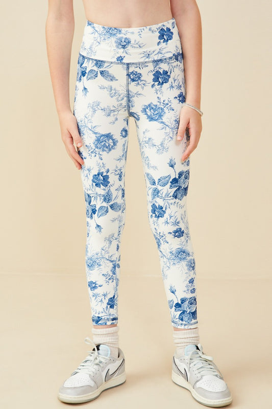 Girls Antique Floral Print Active Leggings