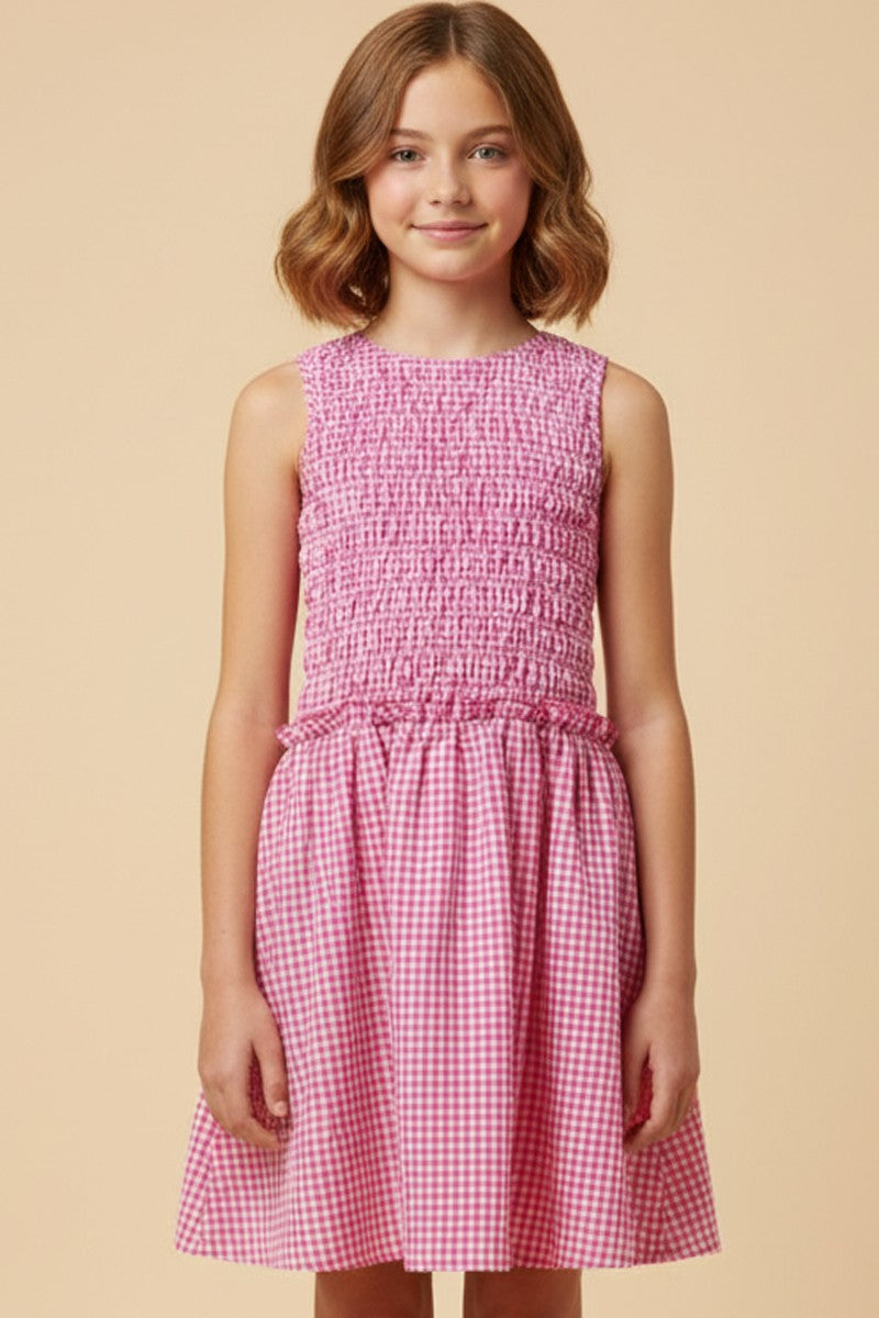 Girls Gingham Smocked Seersucker Tank Dress