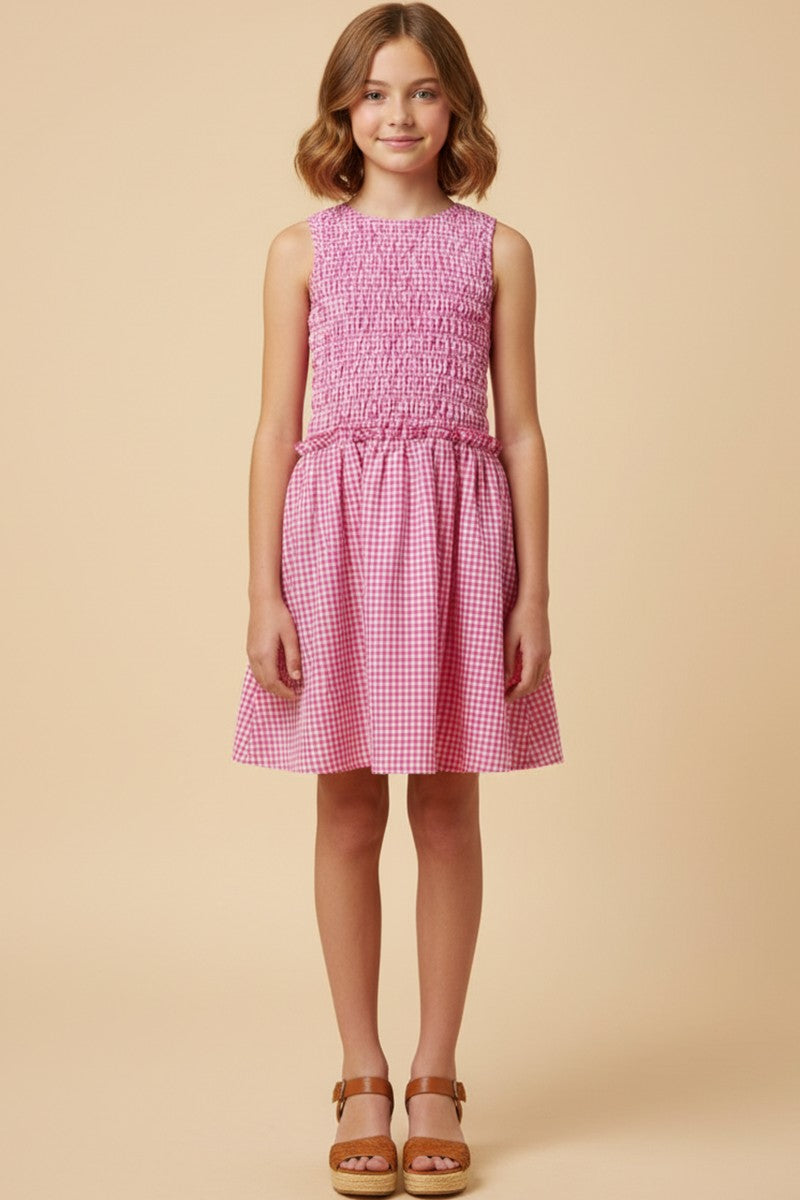 Girls Gingham Smocked Seersucker Tank Dress