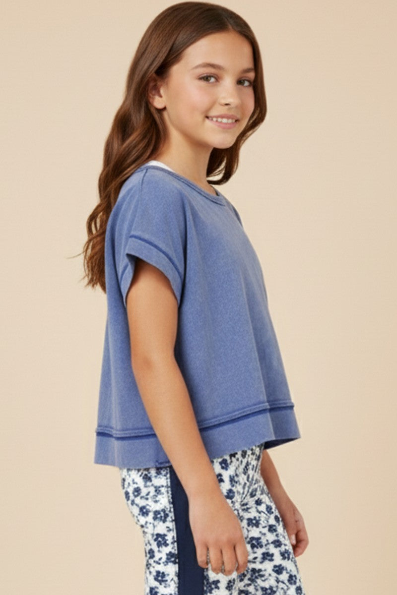 Girls Open Tulip Back Washed Knit Tee