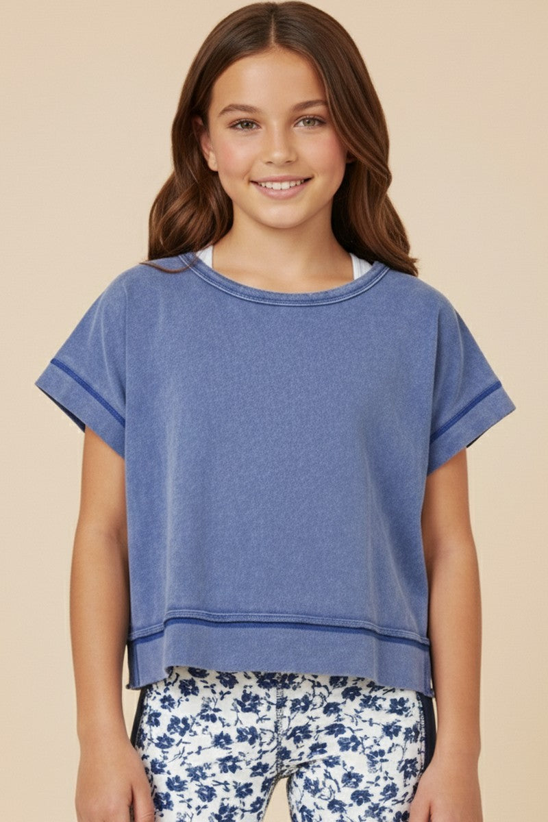 Girls Open Tulip Back Washed Knit Tee