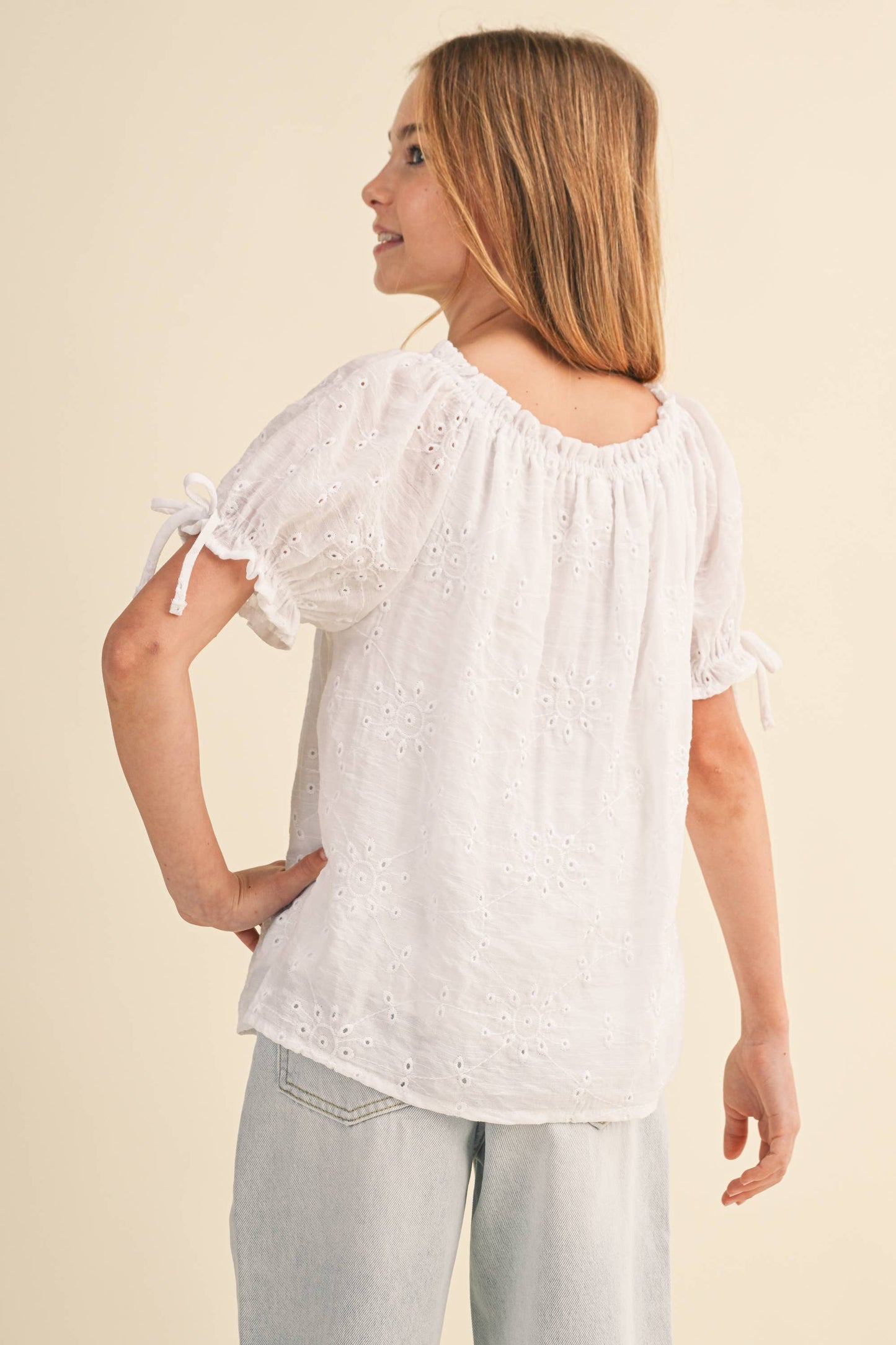 GIRLS PEASANT EYELET TOP