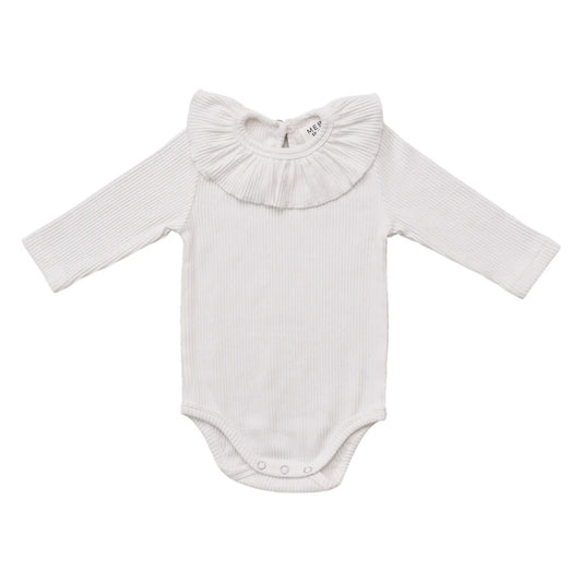 White Ribbed Ruffle Bodysuit