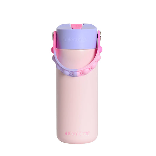 Fidget Handle Kids Stainless Bottle 18oz Blush Pink Tie Dye