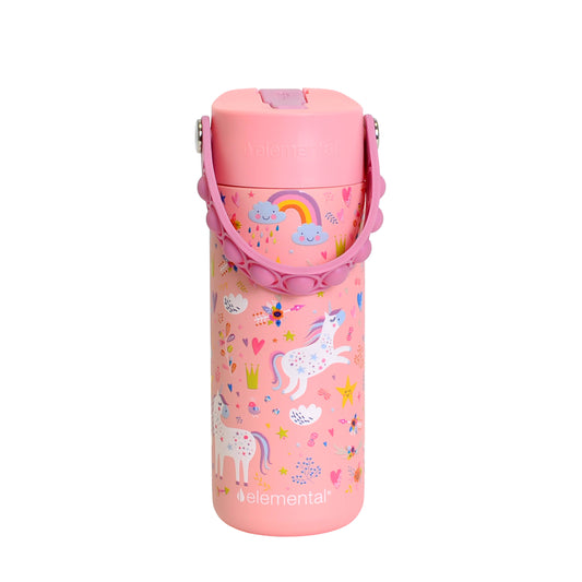 Fidget Handle Kids Stainless Bottle 18oz Pink Unicorn