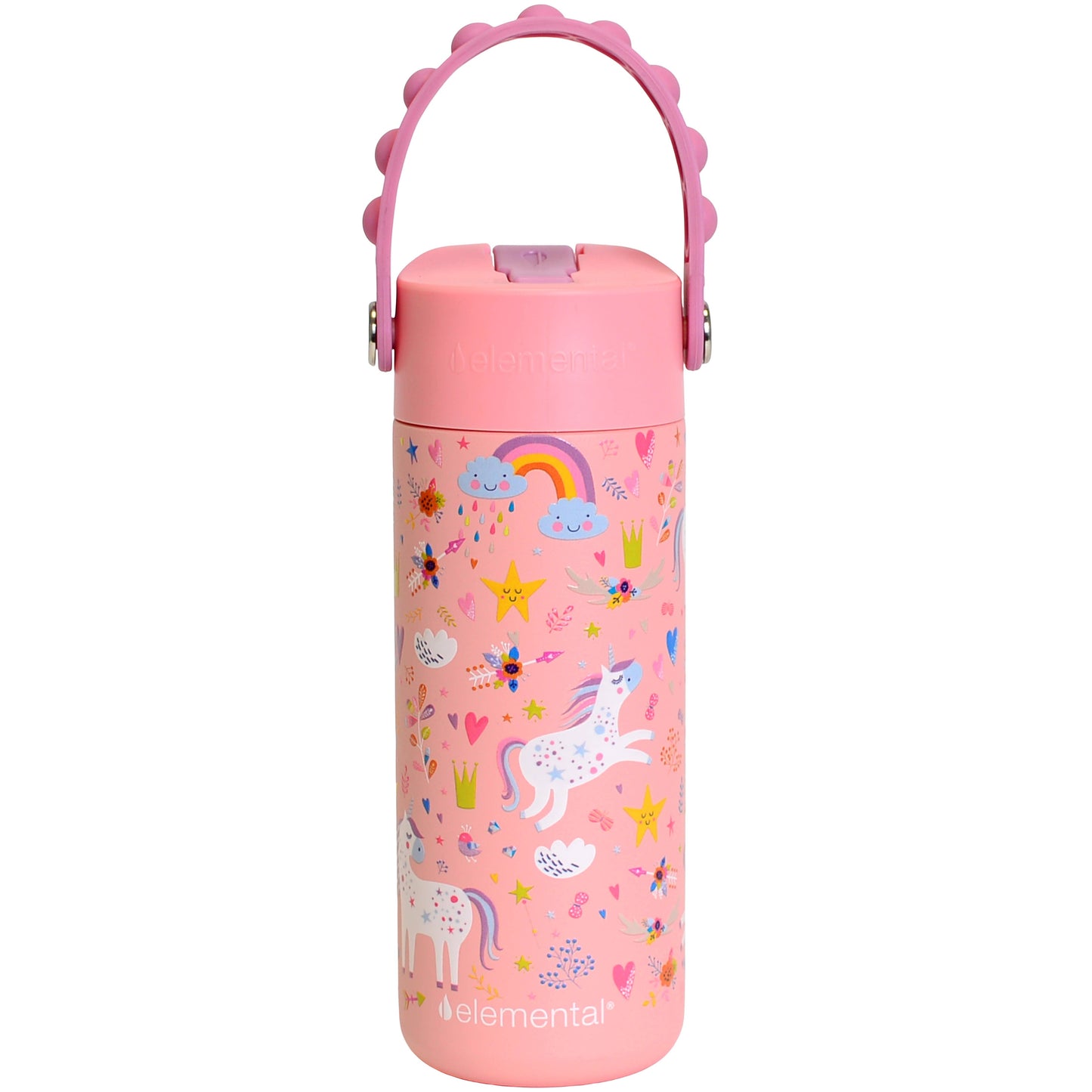 Fidget Handle Kids Stainless Bottle 18oz Pink Unicorn