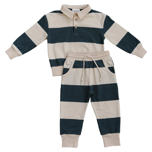 Green Stripe Collared French Terry Set
