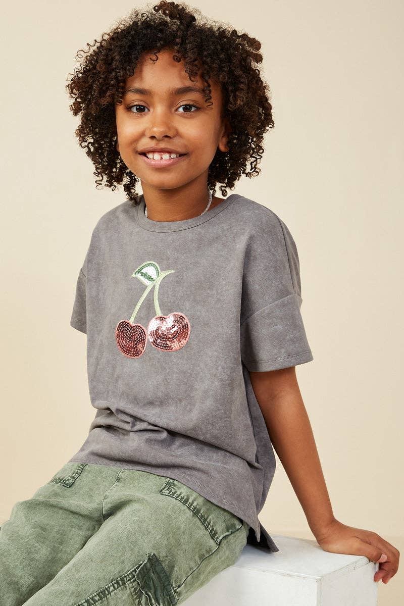 Girls Sequin Cherry Patch Washed Out Tee