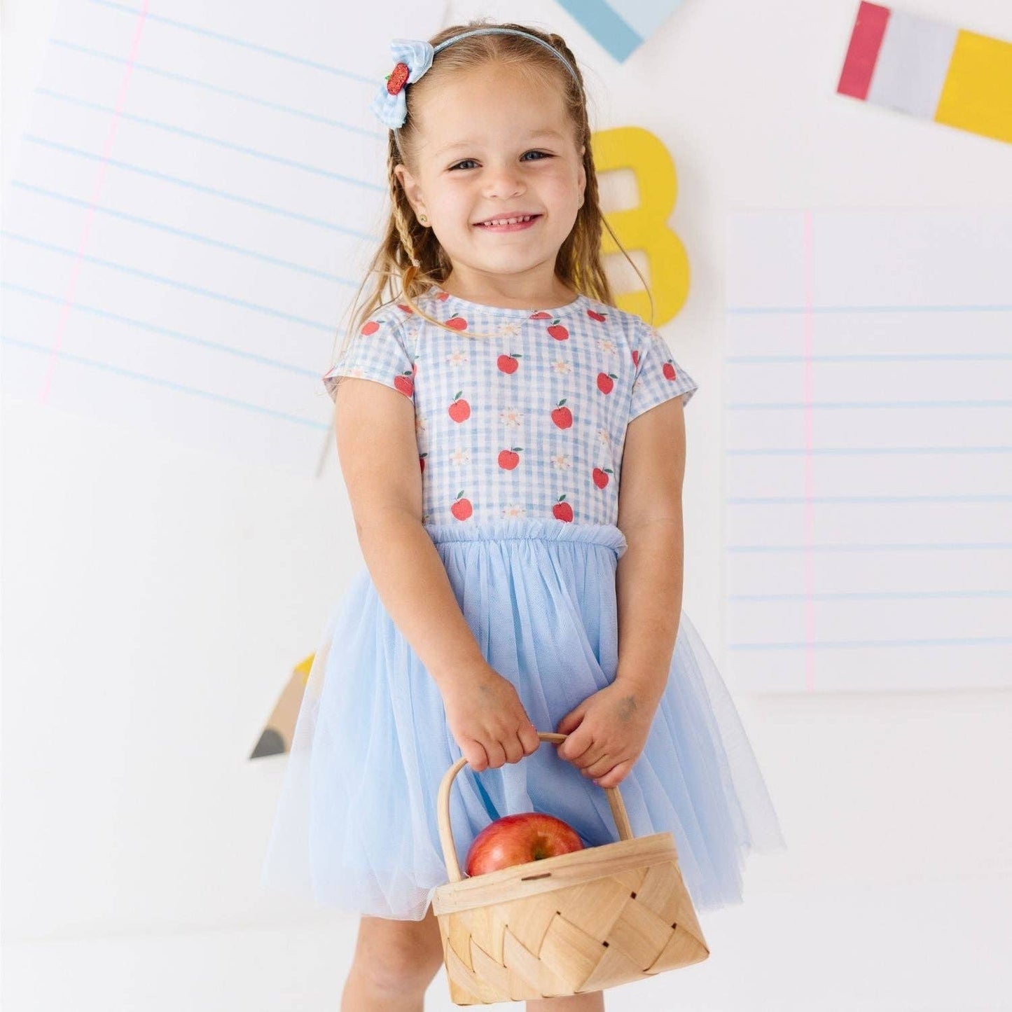 Apple Gingham Short Sleeve Tutu Dress - Kids Clothing