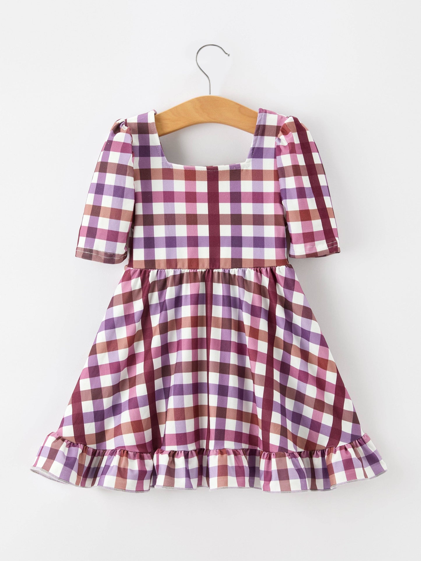Fall Purple Plaid Twirl Girls Dress