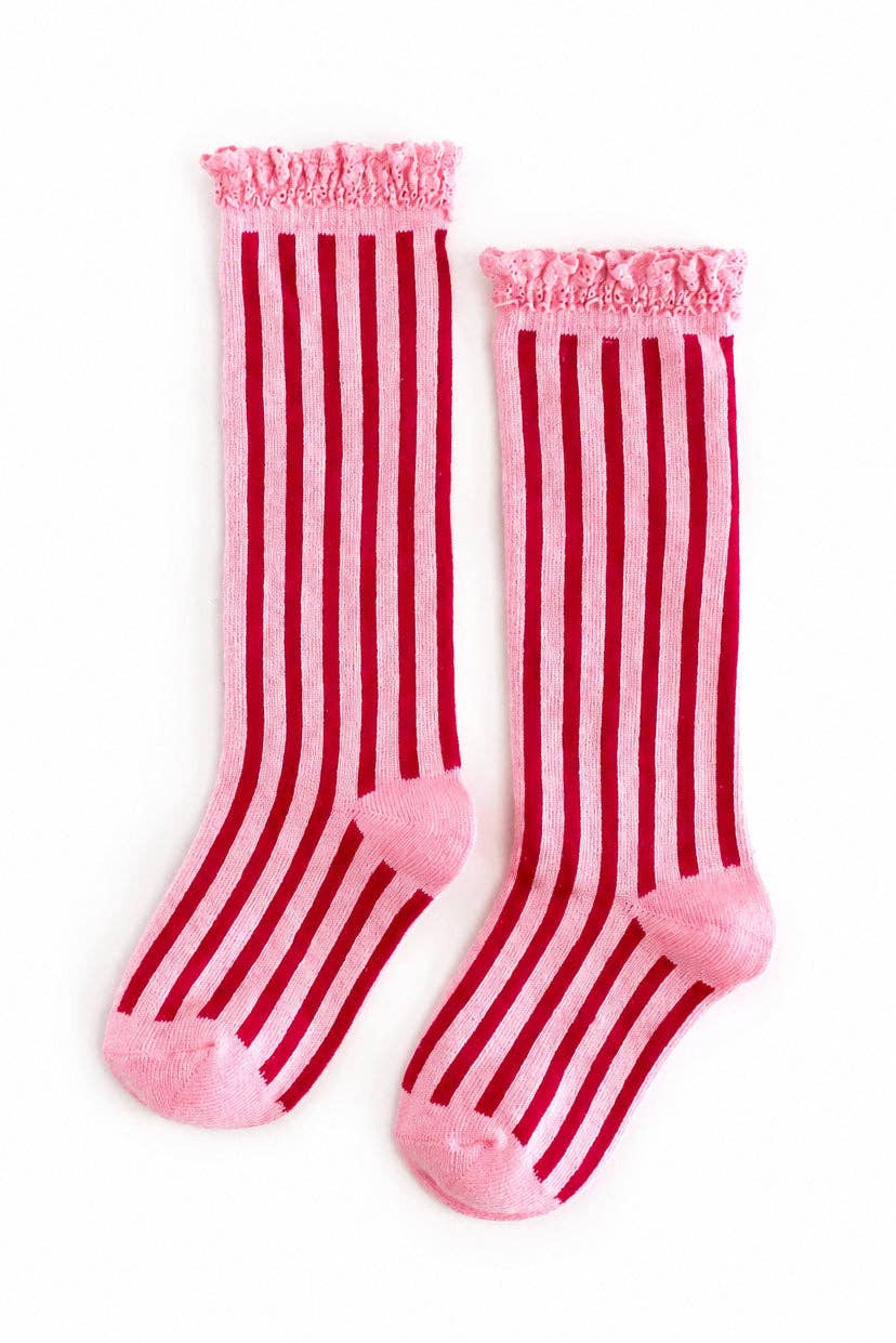 Candy Stripe Lace Top Knee High Socks