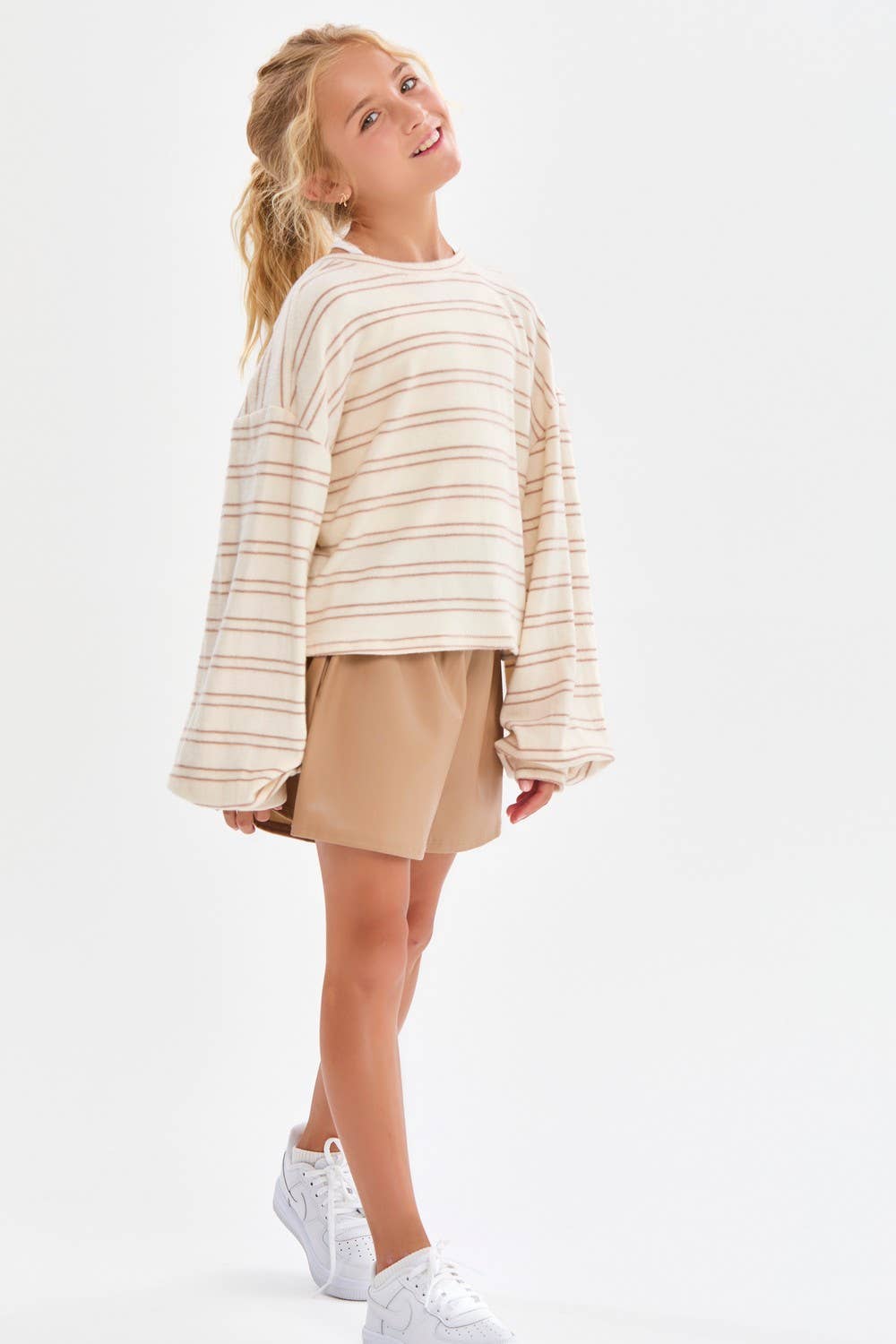 Striped Open Back Brushed Knit Top
