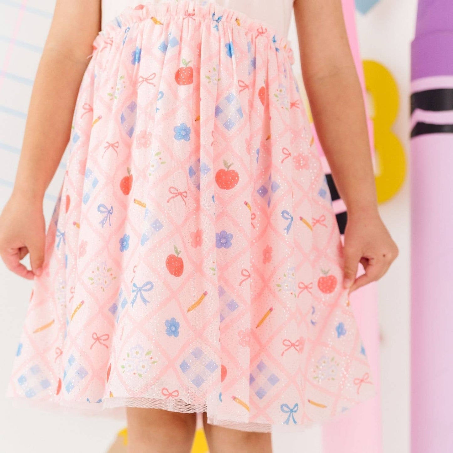 Back To School Trellis Short Sleeve Tutu Dress Kids Clothing