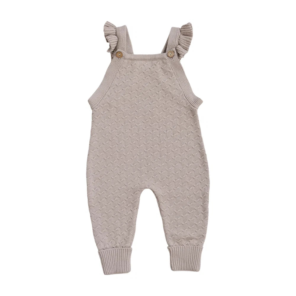 Taupe Ruffle Knit Overalls