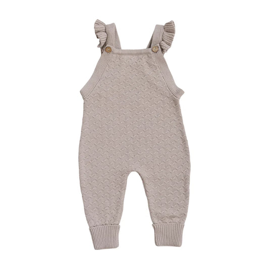 Taupe Ruffle Knit Overalls