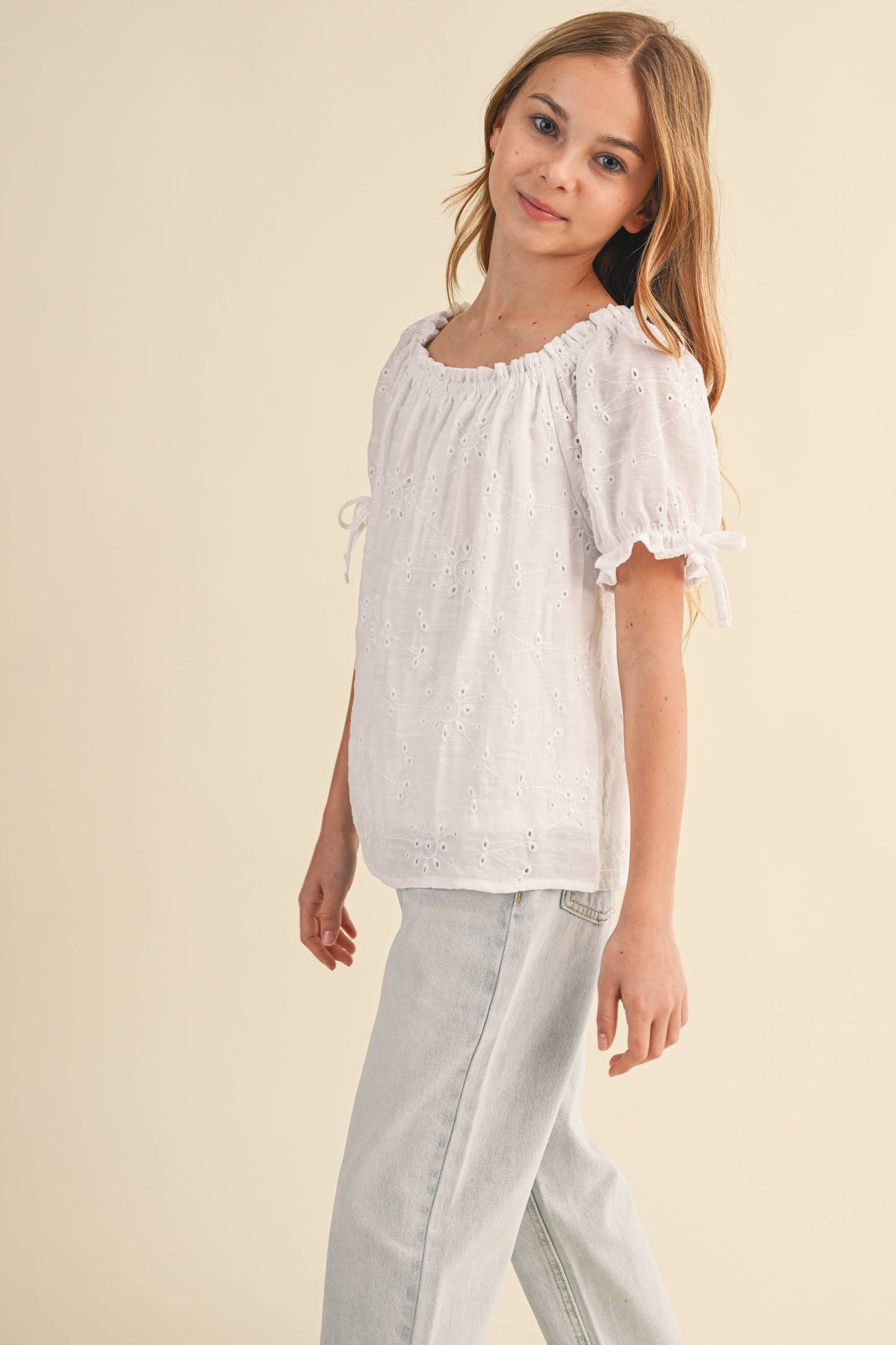 GIRLS PEASANT EYELET TOP