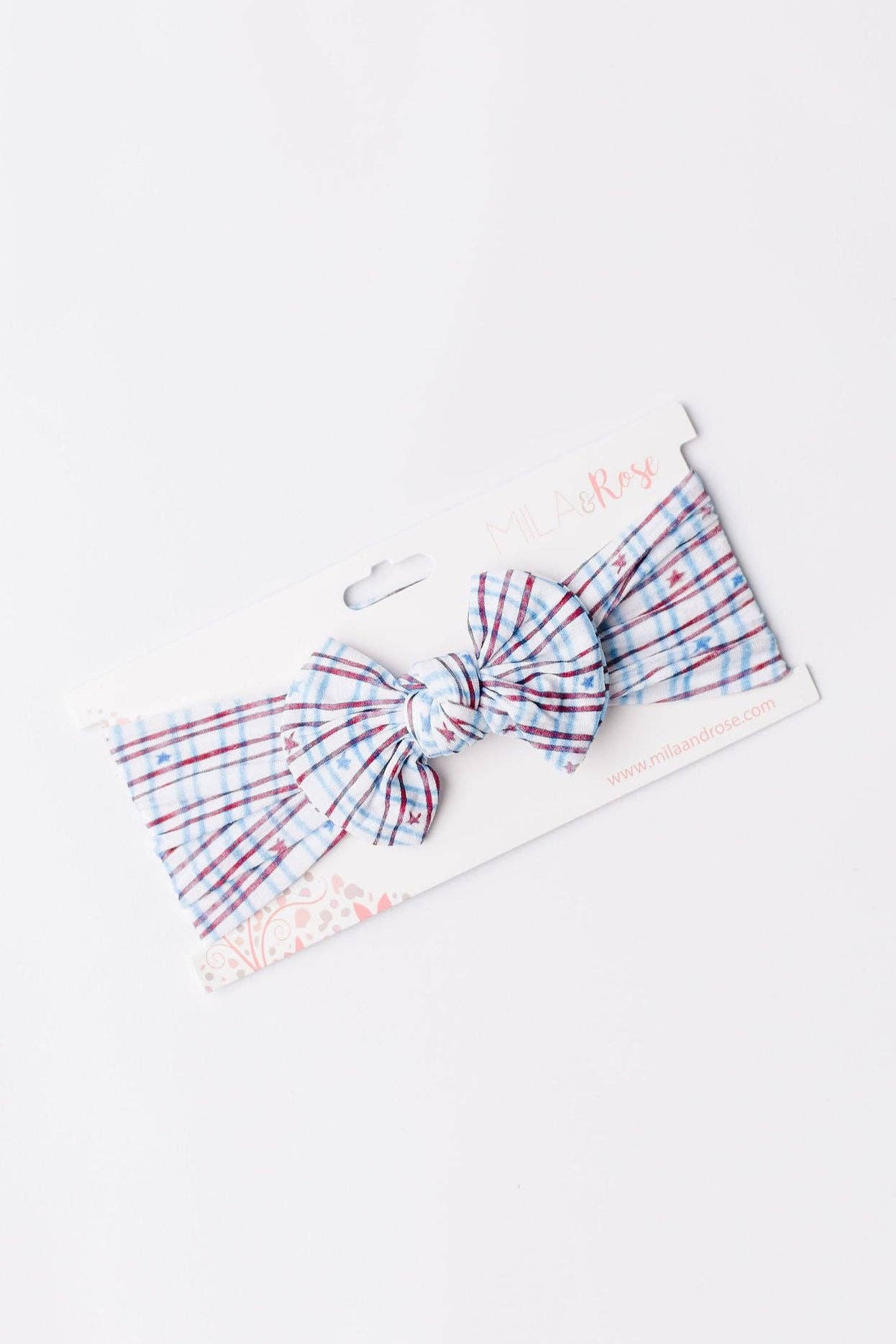 Patriotic Plaid Nylon Bow Headwrap
