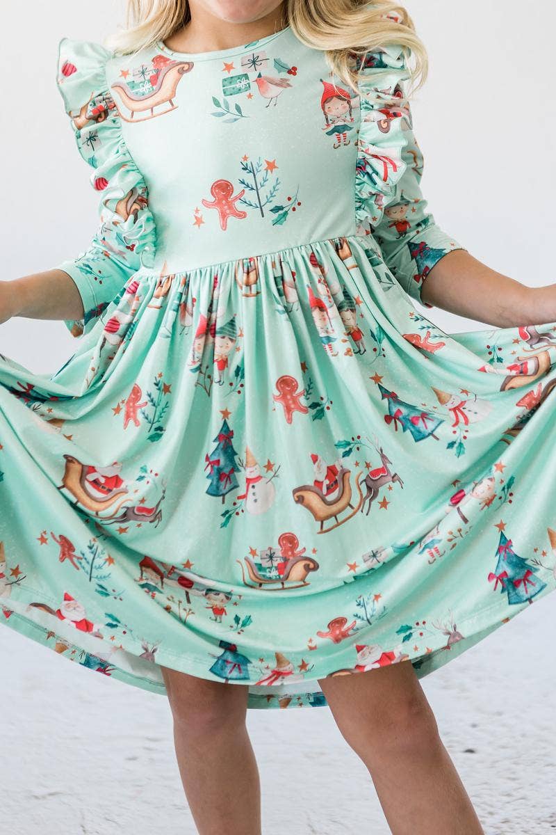 Believe in Your Elf 3/4 Sleeve Ruffle Twirl Dress