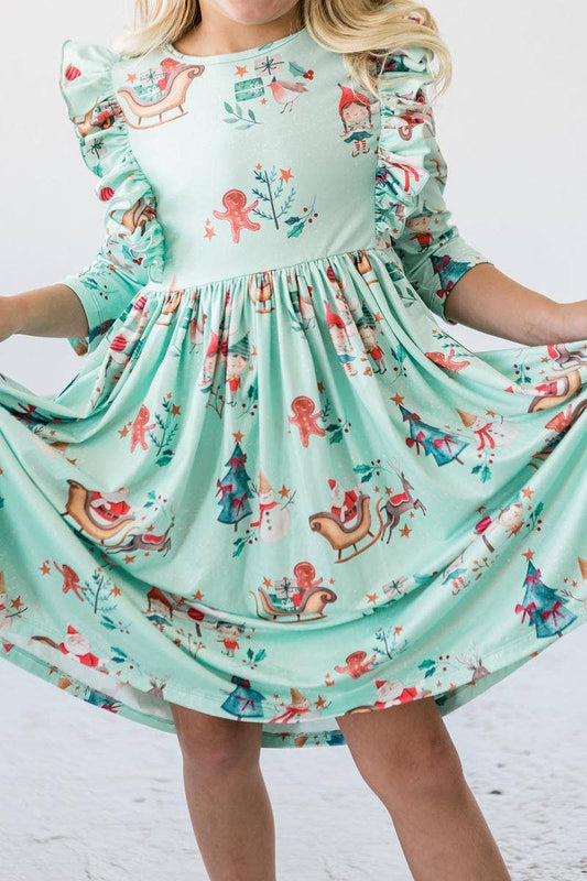 Believe in Your Elf 3/4 Sleeve Ruffle Twirl Dress