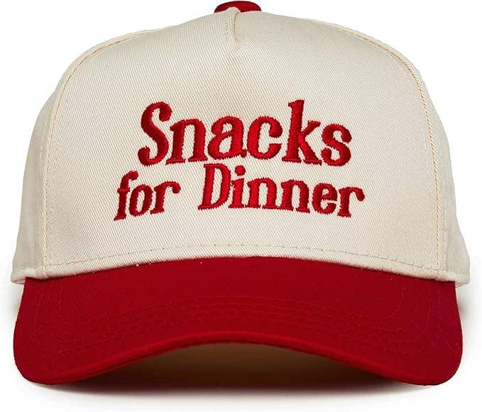 Kid/Baby 2-Tone Cap: Snacks for Dinner- Red/Beige