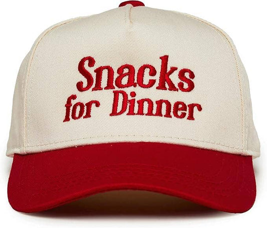 Kid/Baby 2-Tone Cap: Snacks for Dinner- Red/Beige