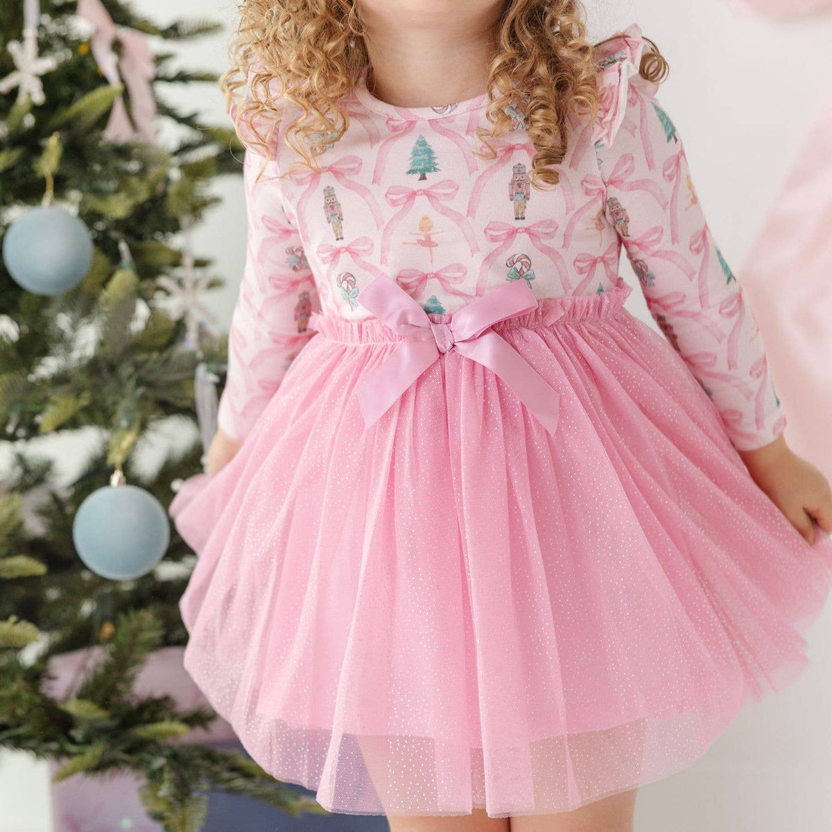 Nutcracker Trellis Christmas Long Sleeve Tutu Dress - Kids
