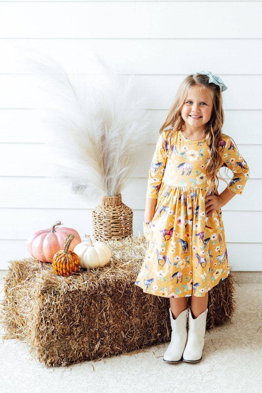 Ponies & Poppies 3/4 Sleeve Dress