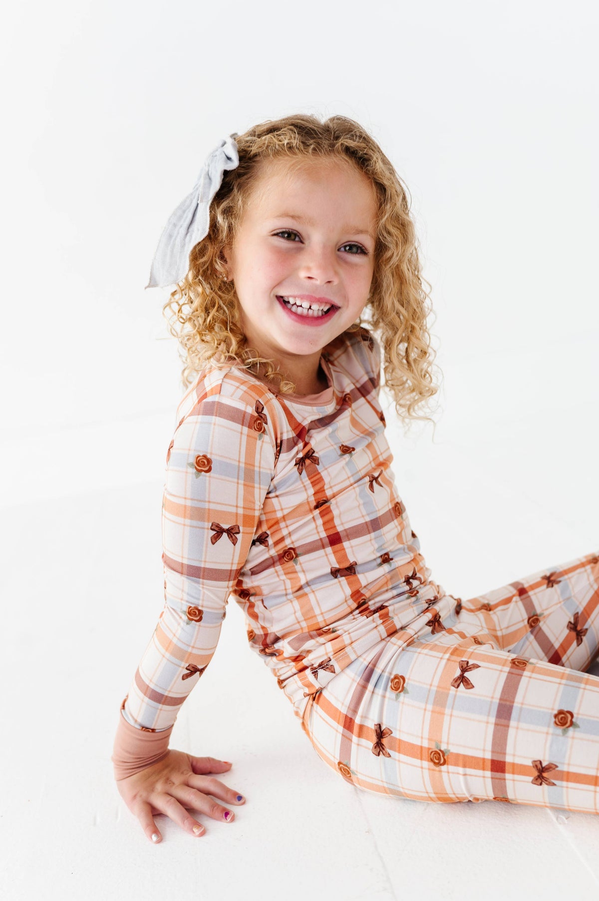 Cinnamon Bloom Plaid Kids Pajamas