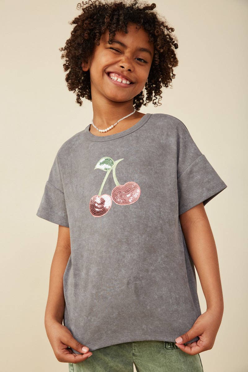 Girls Sequin Cherry Patch Washed Out Tee