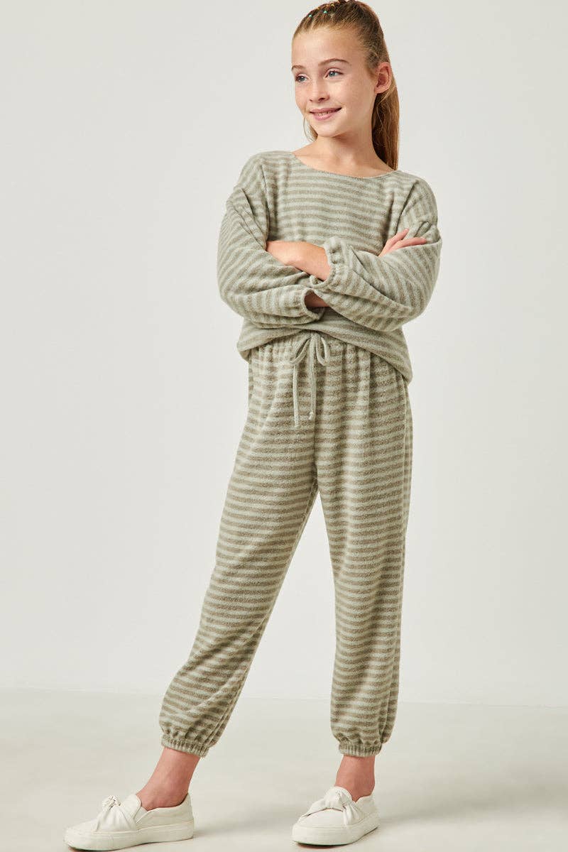 Girls Brushed Striped Jogger & Sweatshirt Set