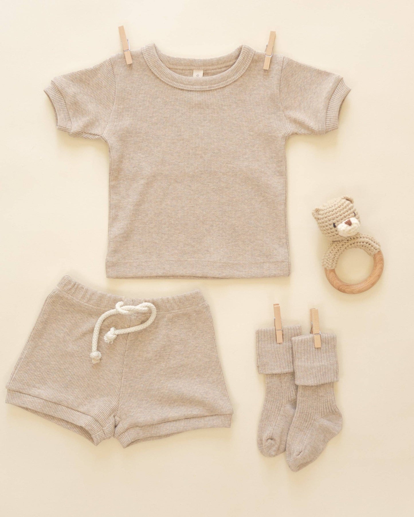 Ribbed Shortie Set Taupe