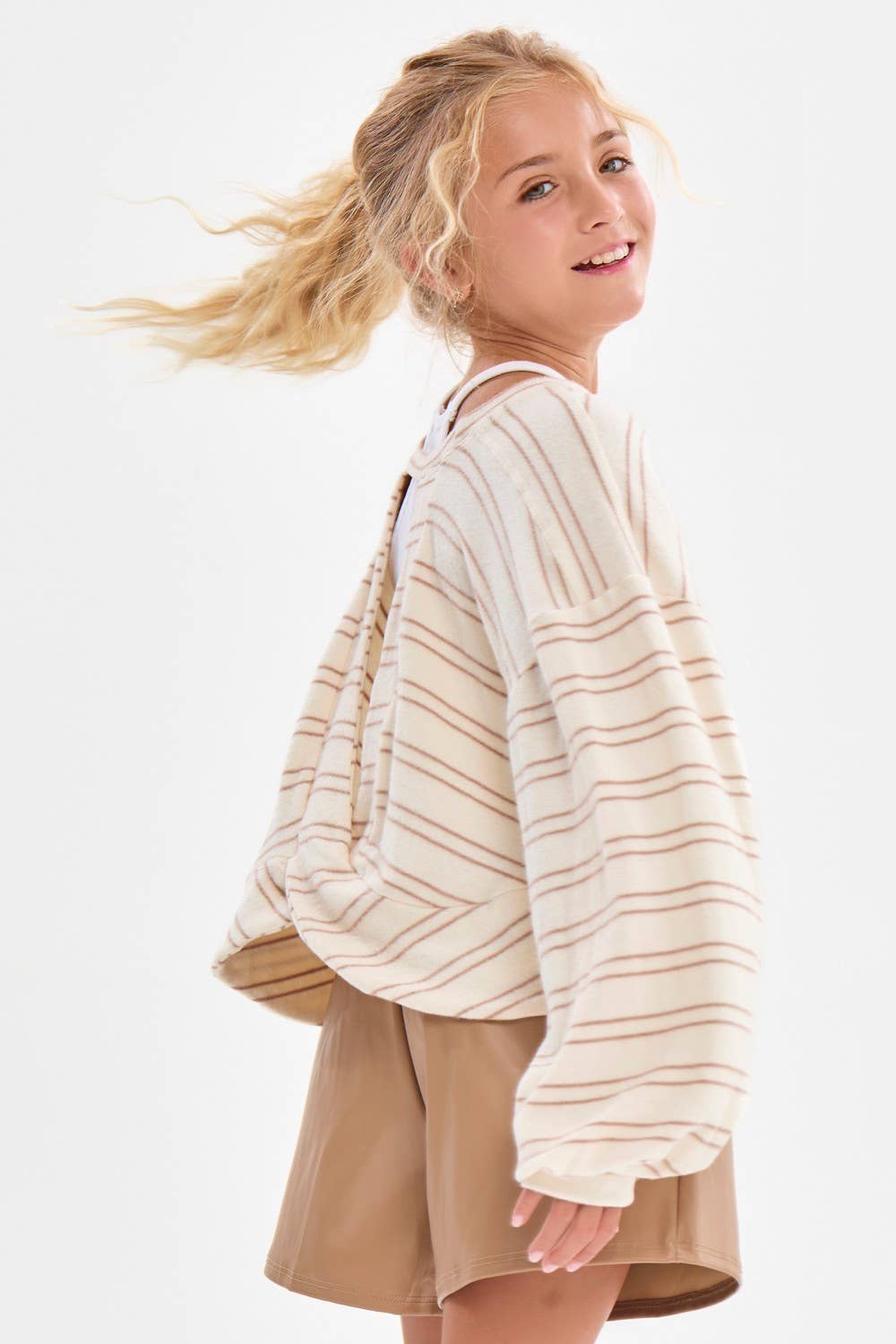 Striped Open Back Brushed Knit Top