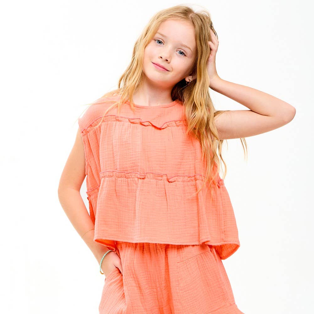 Cotton Gauze Tiered Ruffle Top