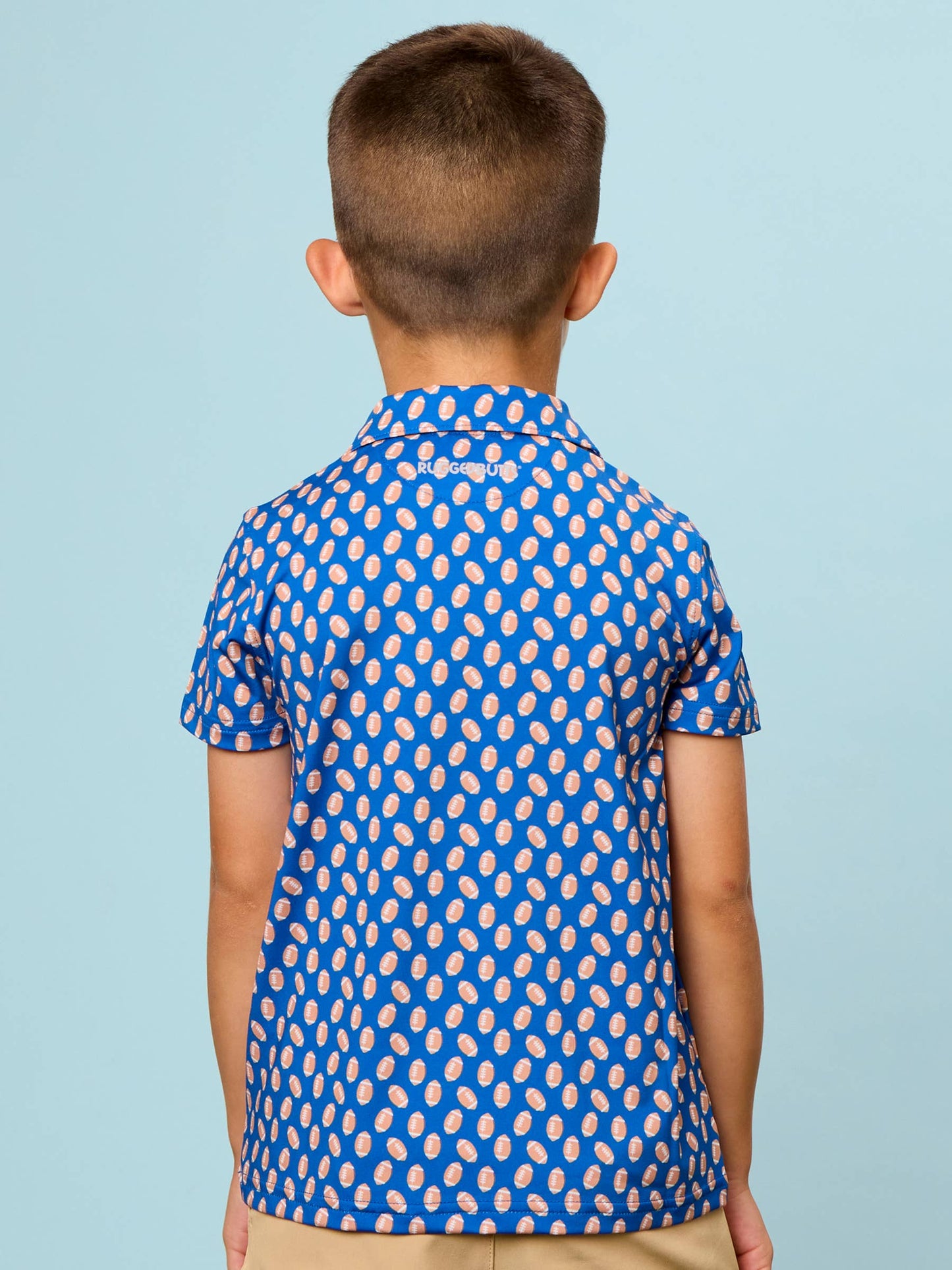 Boys Varsity Blue Football Frenzy Knit Short Sleeve Performance Polo